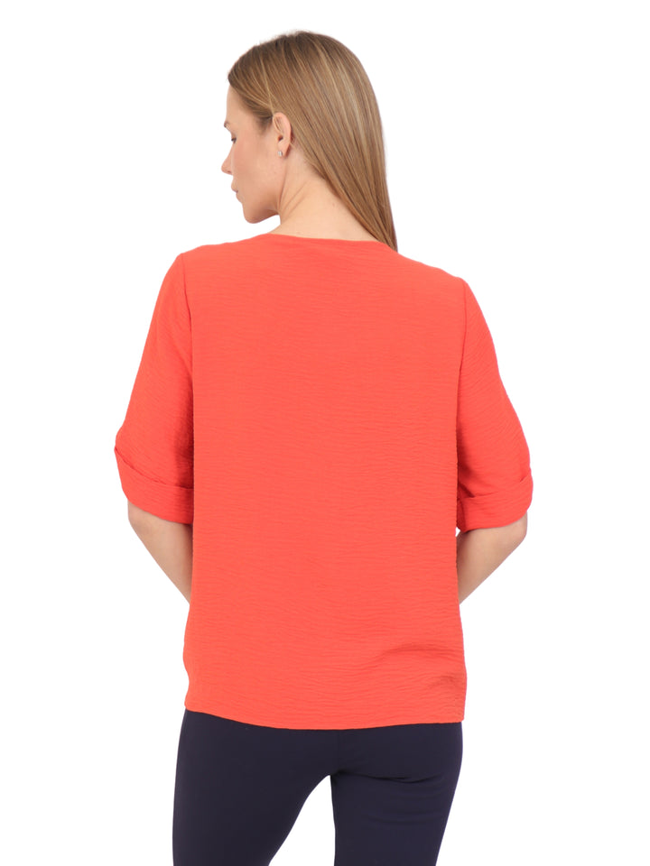 Blusa cuello Redondo, Manga Corta, con Aplicacion, Lisa