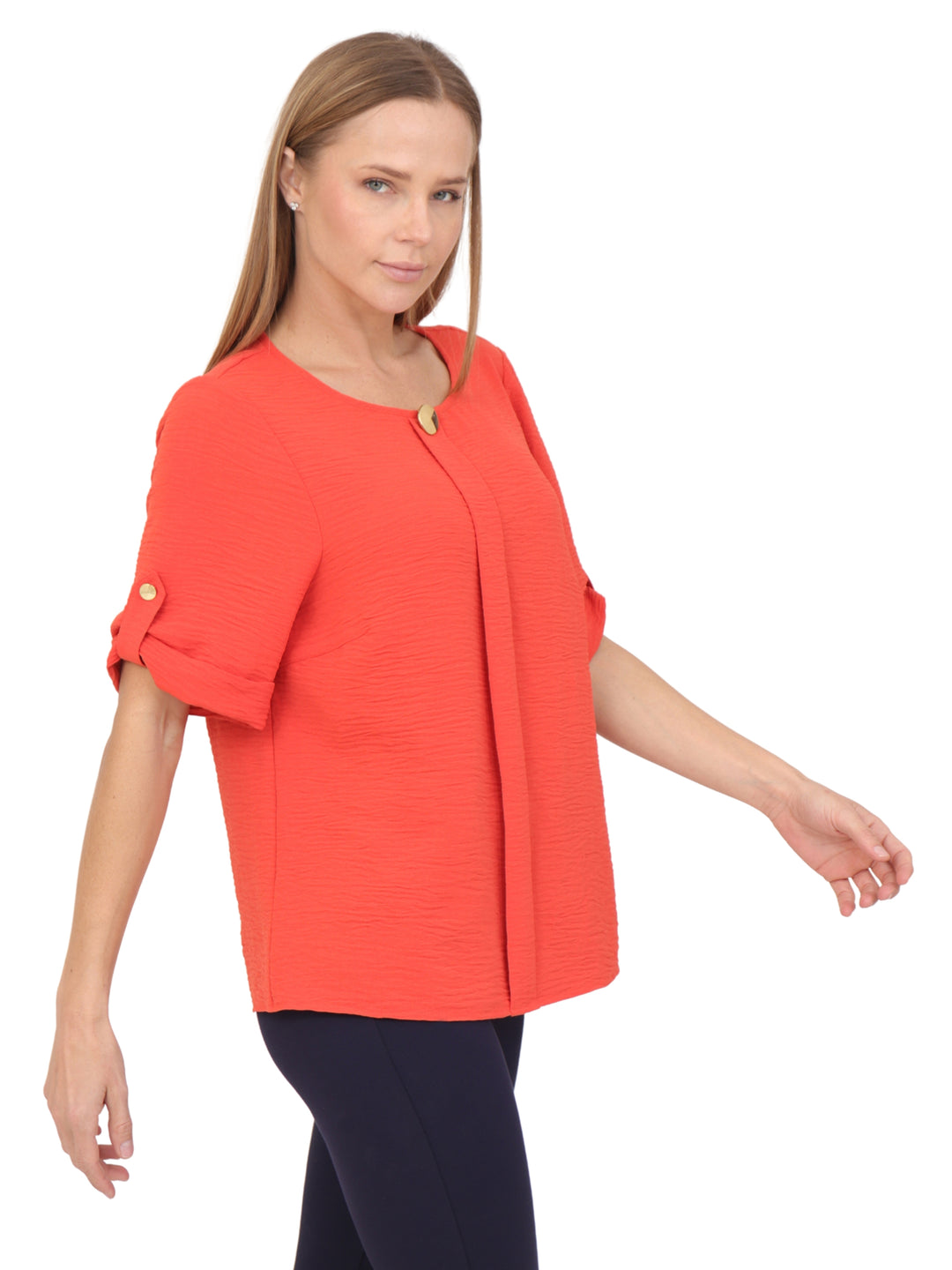 Blusa cuello Redondo, Manga Corta, con Aplicacion, Lisa