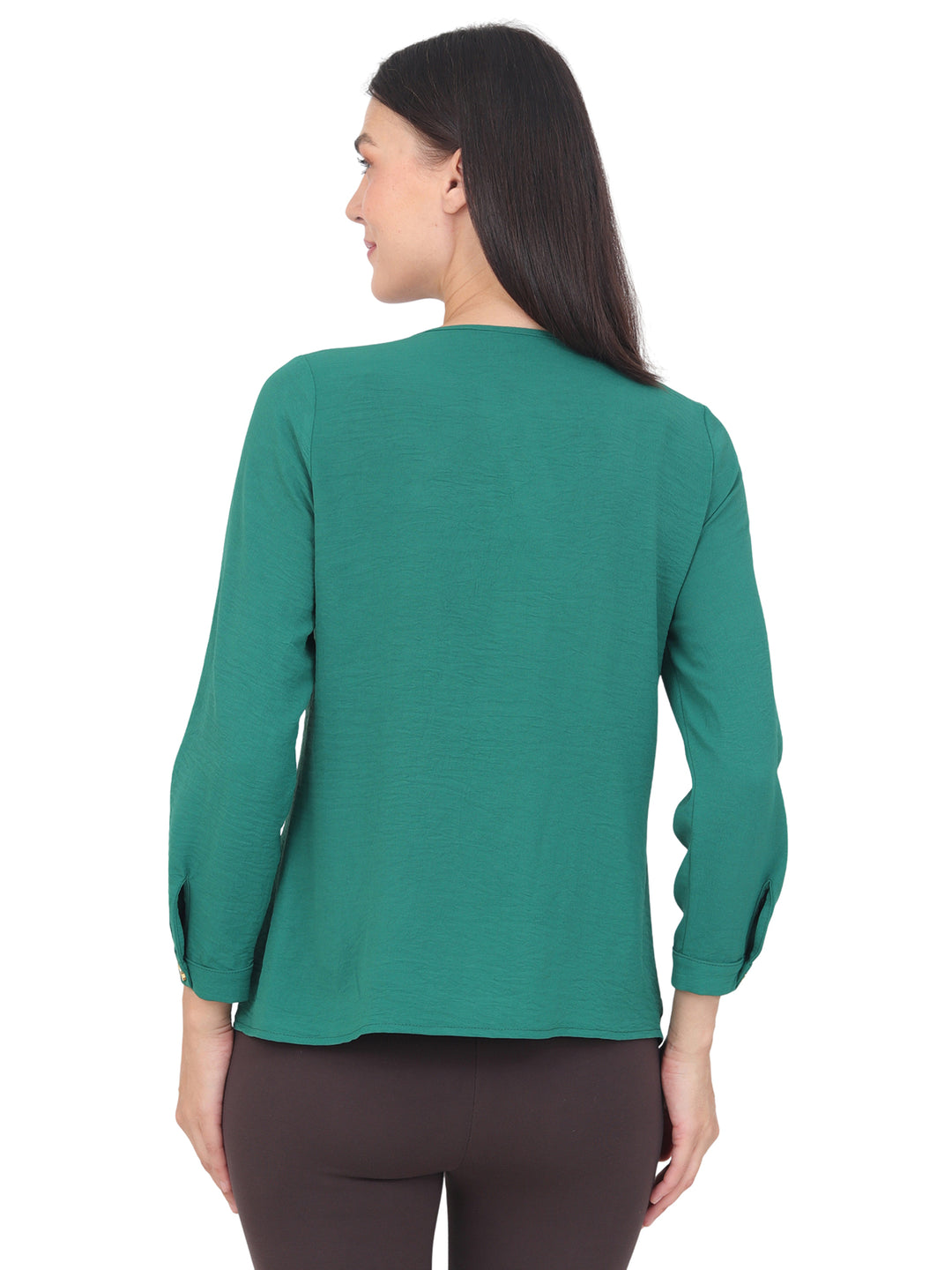 Blusa Cuello V,Bolsas Al Frente, Manga Larga con Puños, Lisa