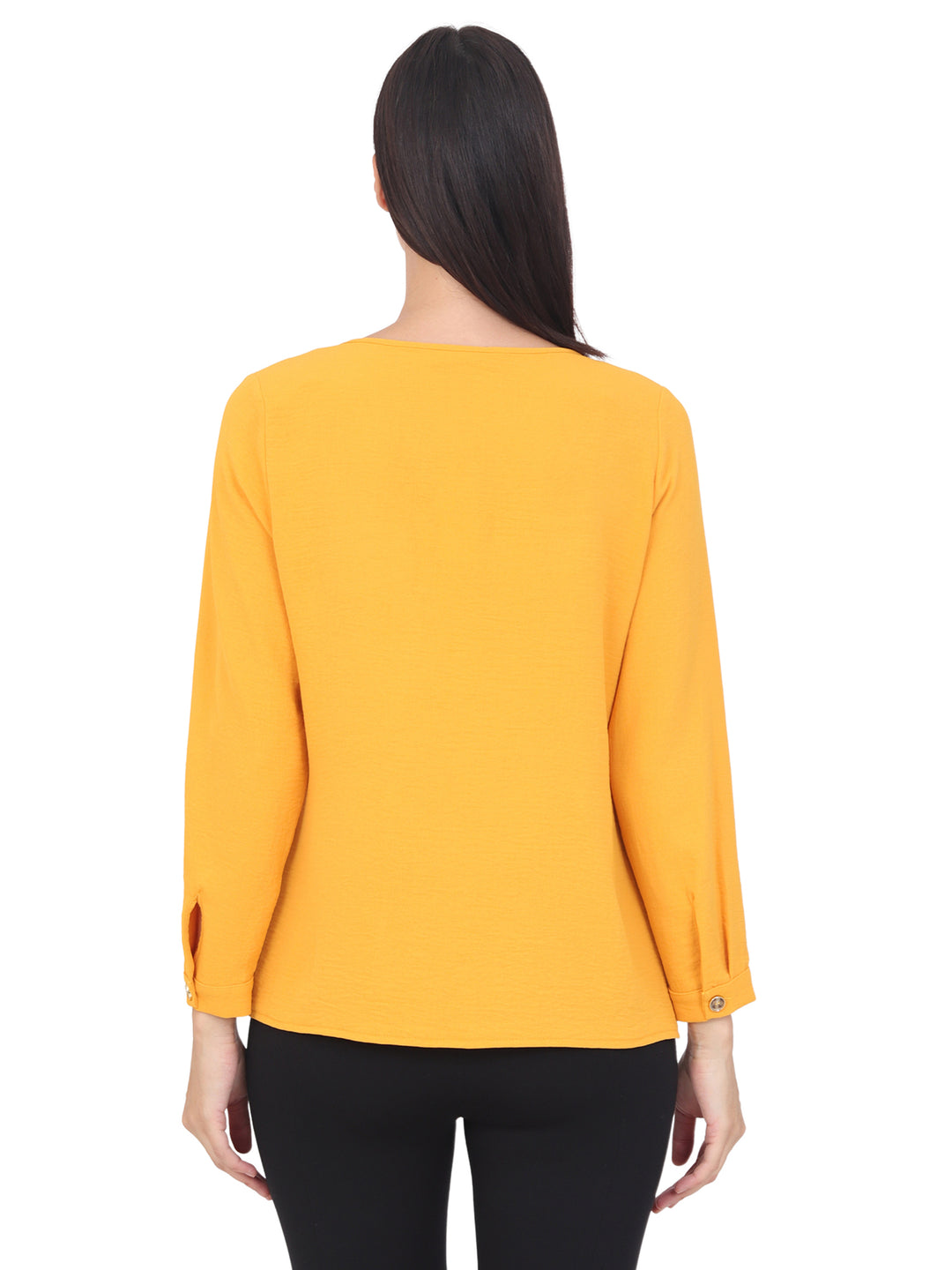 Blusa Cuello V,Bolsas Al Frente, Manga Larga con Puños, Lisa
