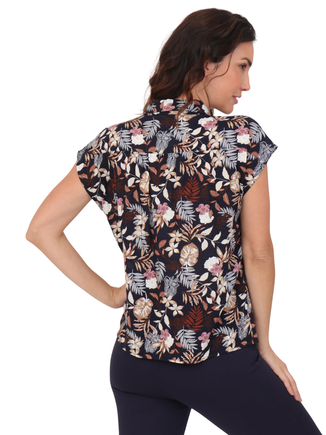 Blusa Cuello Camisero, Sin Manga , Estampada