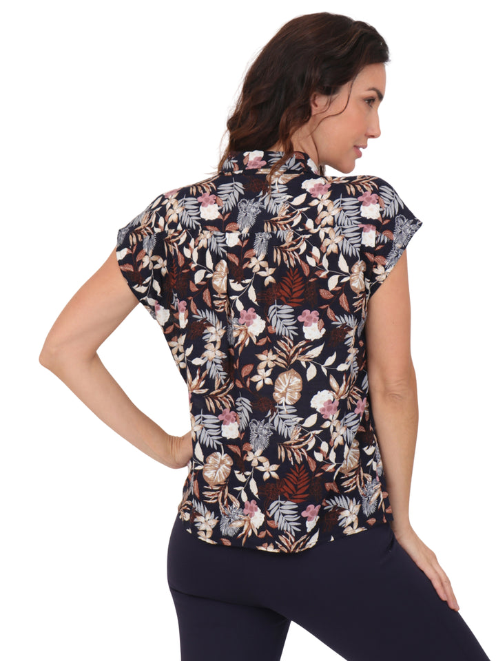Blusa Cuello Camisero, Sin Manga , Estampada