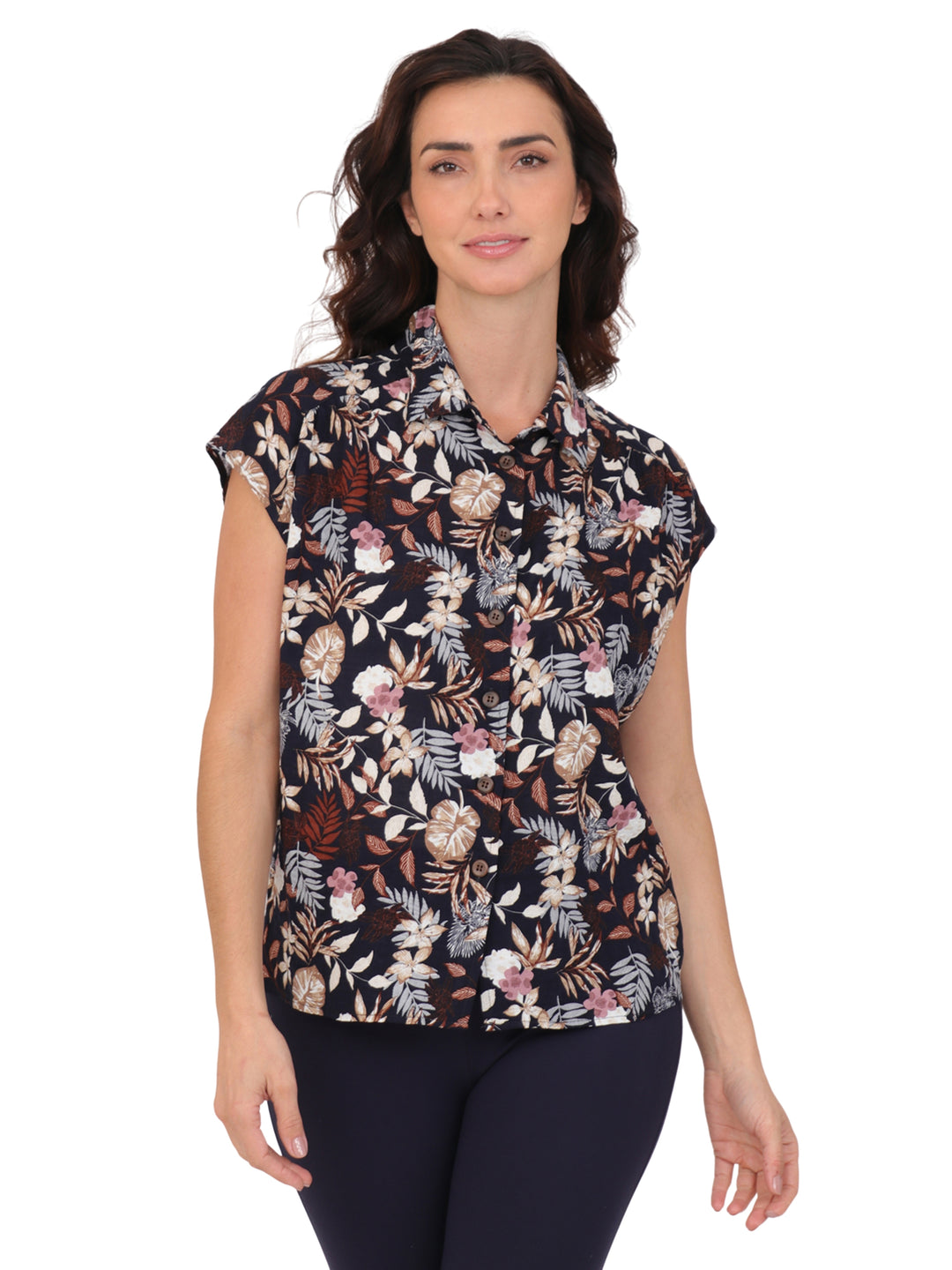 Blusa Cuello Camisero, Sin Manga , Estampada