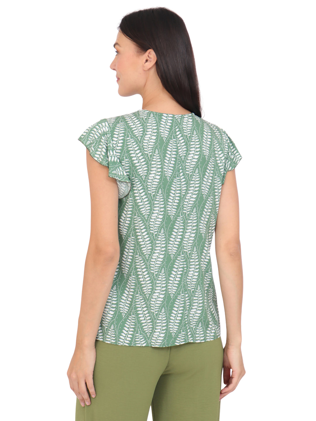 Blusa cuello V Manga Olán, con Amarre, Estampada