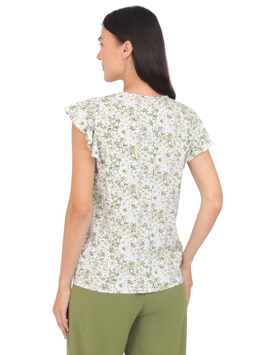 Blusa cuello V Manga Olán, con Amarre, Estampada