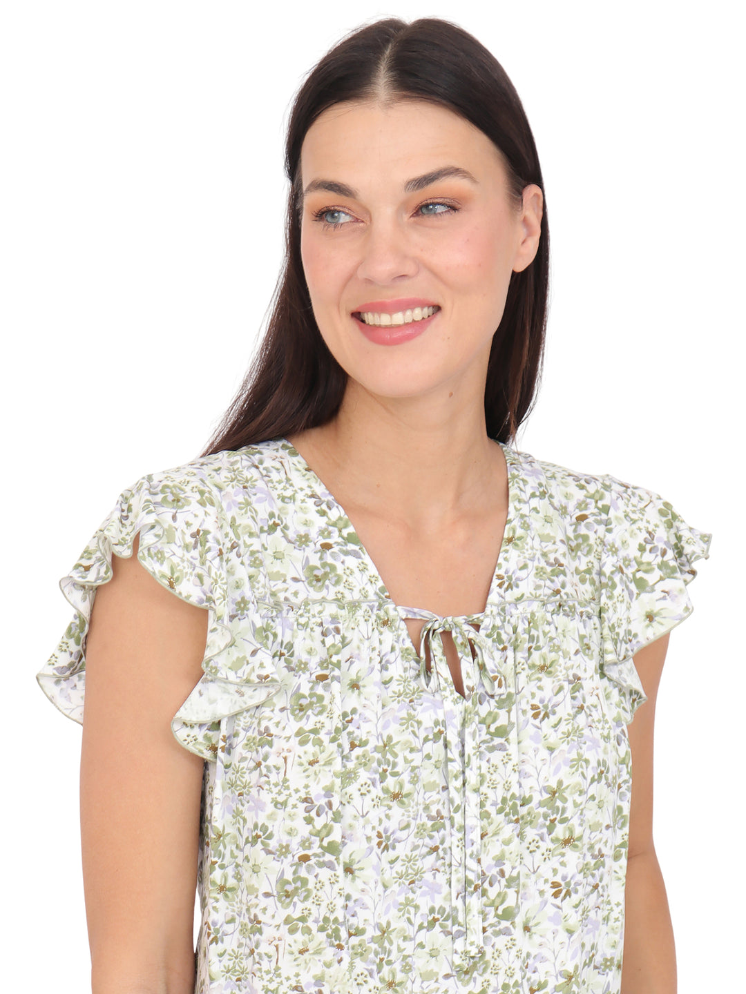 Blusa cuello V Manga Olán, con Amarre, Estampada