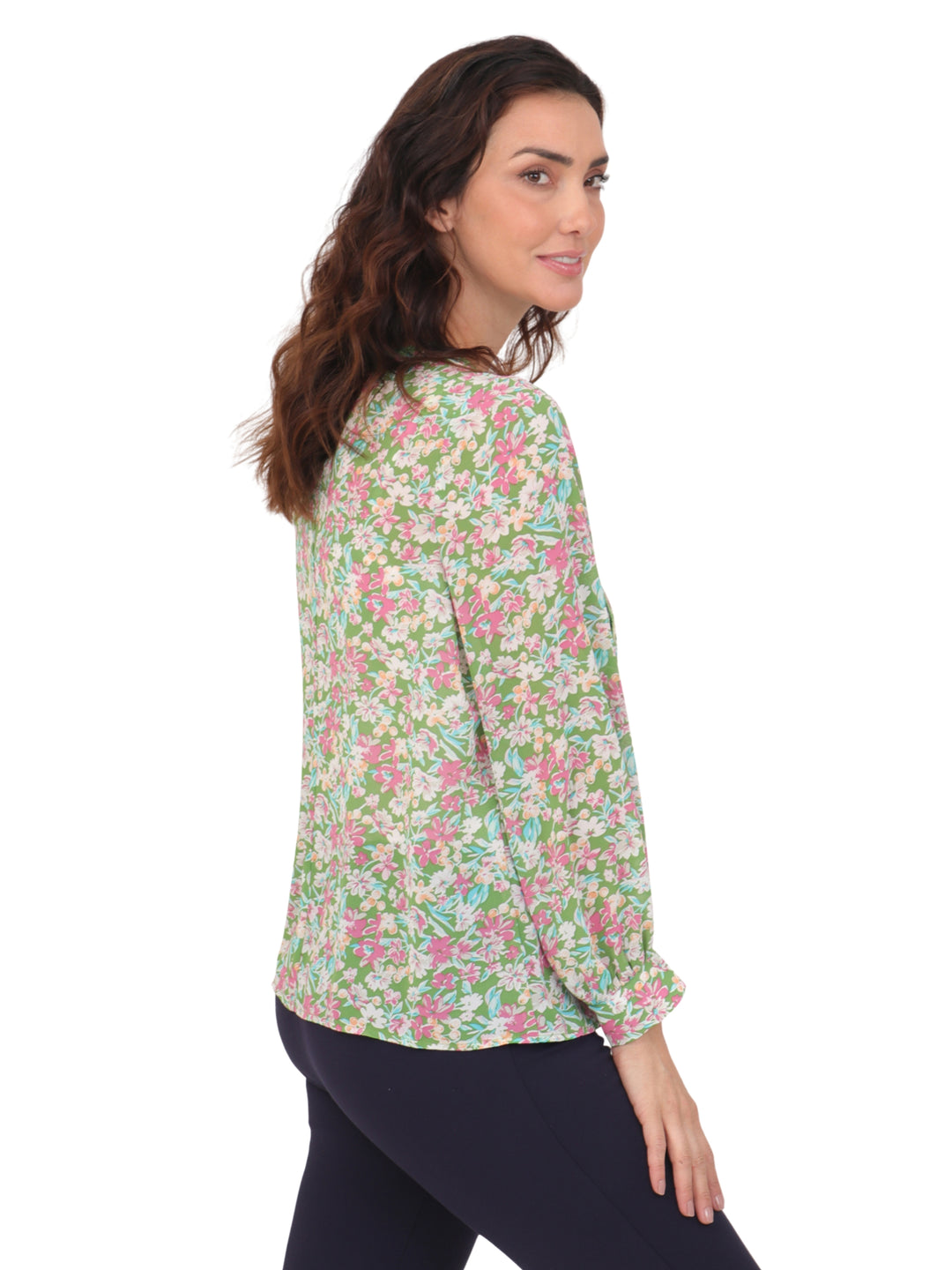 Blusa Cuello Mao, Manga Larga, Detalle en Encaje, Estampada