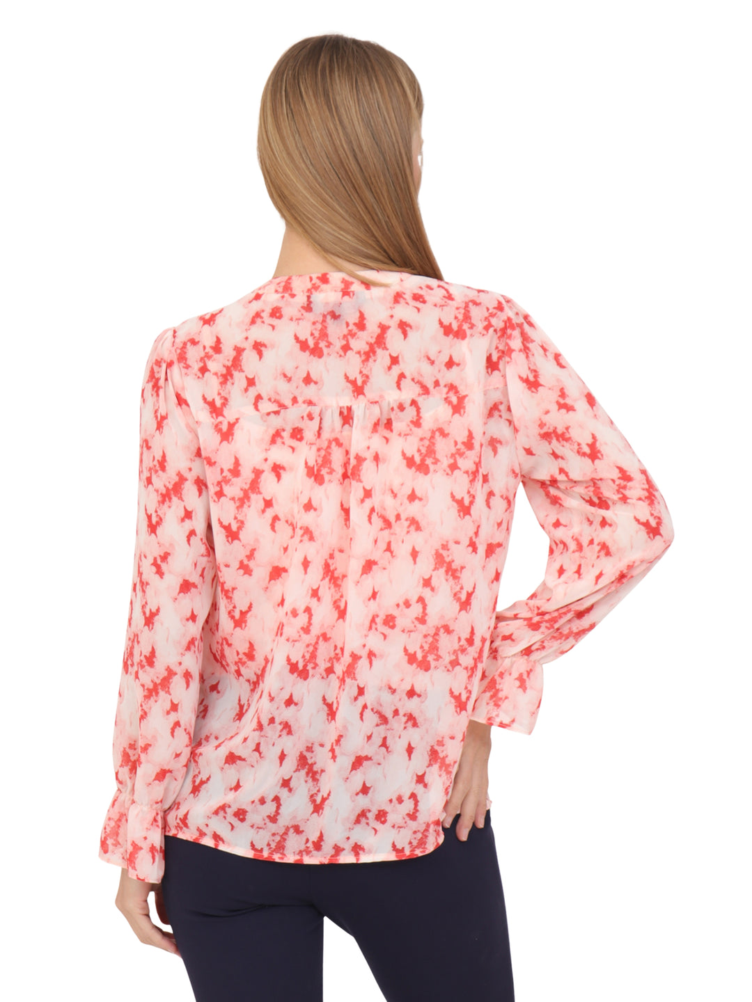 Blusa Cuello V, Manga Larga con Resorte, Botones al Frente, Estampada