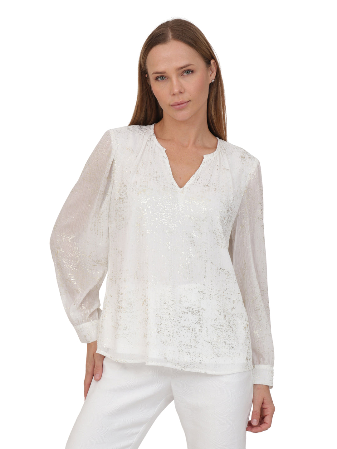 Blusa Cuello V, Manga Larga con Puño