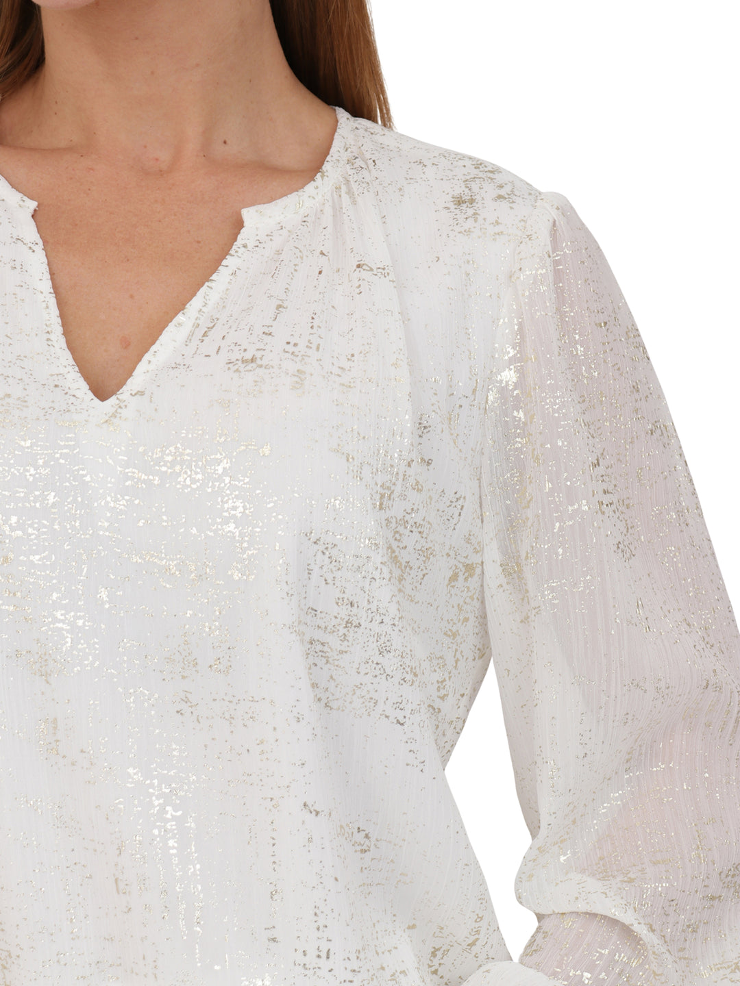 Blusa Cuello V, Manga Larga con Puño