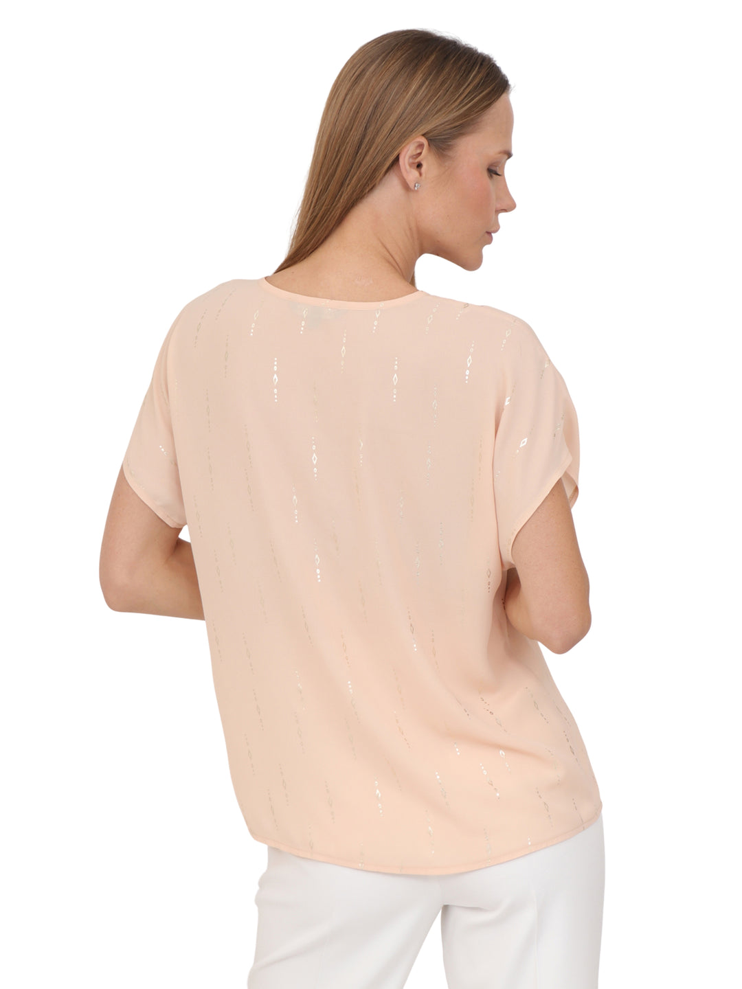 Blusa Cuello Redondo con Aplicación,  Manga Corta