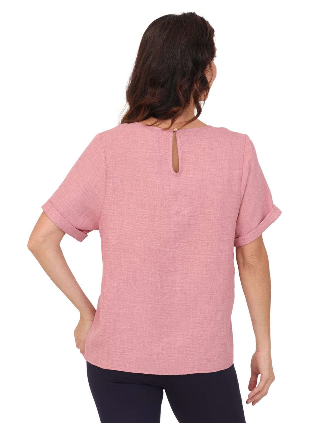Blusa Cuello Redondo,  Manga Corta, Con Collar