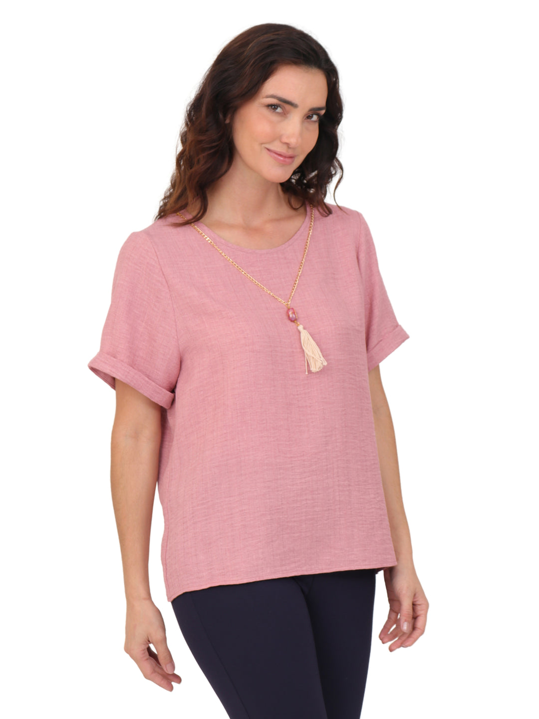 Blusa Cuello Redondo,  Manga Corta, Con Collar
