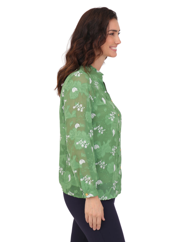 Blusa Cuello V, Manga Larga, Estampada
