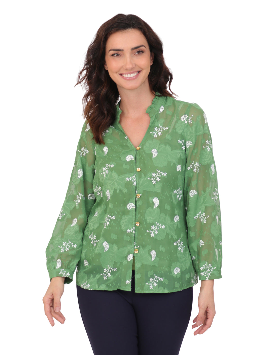 Blusa Cuello V, Manga Larga, Estampada