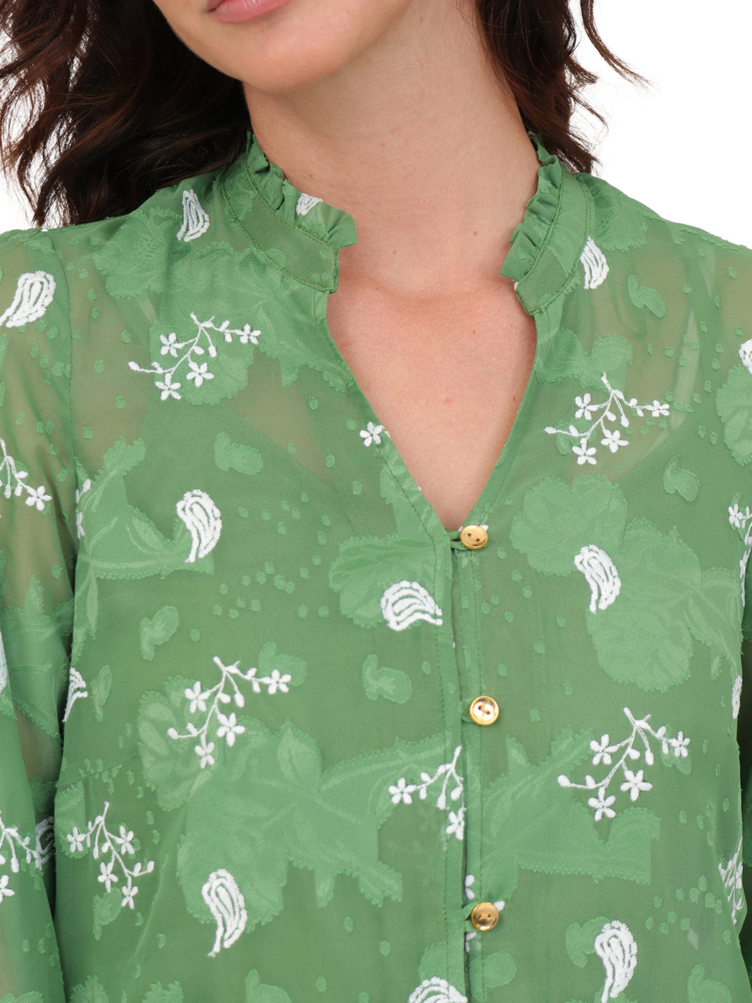 Blusa Cuello V, Manga Larga, Estampada