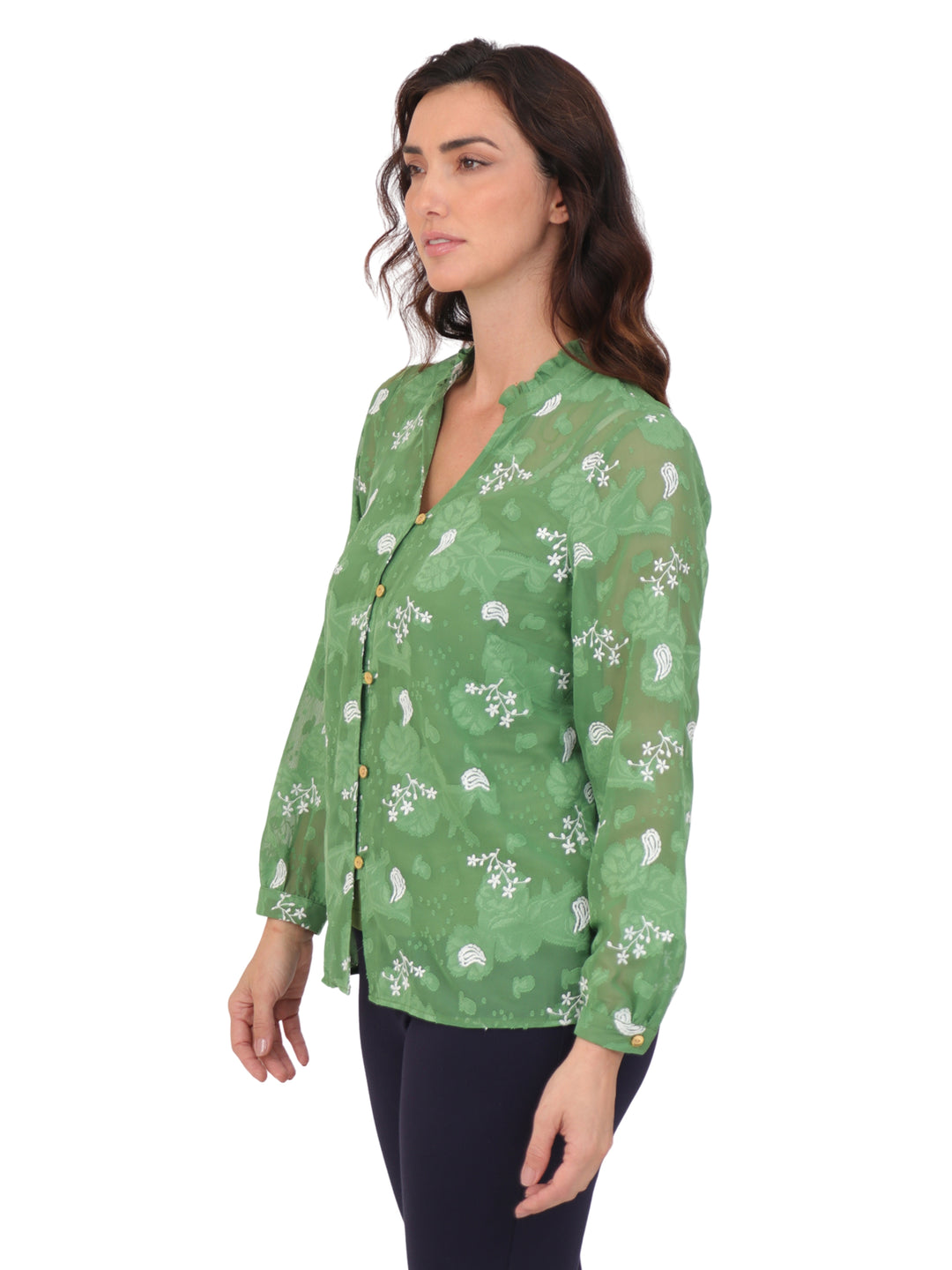Blusa Cuello V, Manga Larga, Estampada