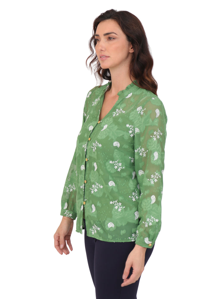 Blusa Cuello V, Manga Larga, Estampada