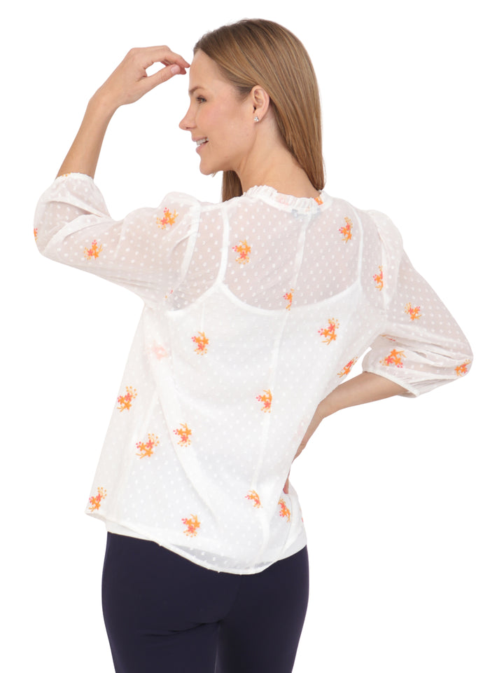 Blusa Cuello V, Manga 3/4, Estampado  Bordado