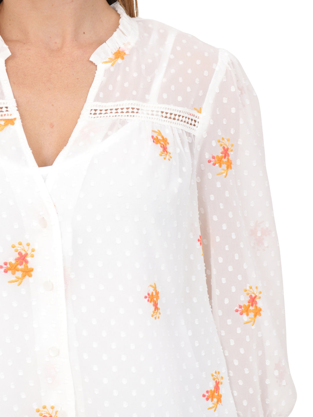 Blusa Cuello V, Manga 3/4, Estampado  Bordado