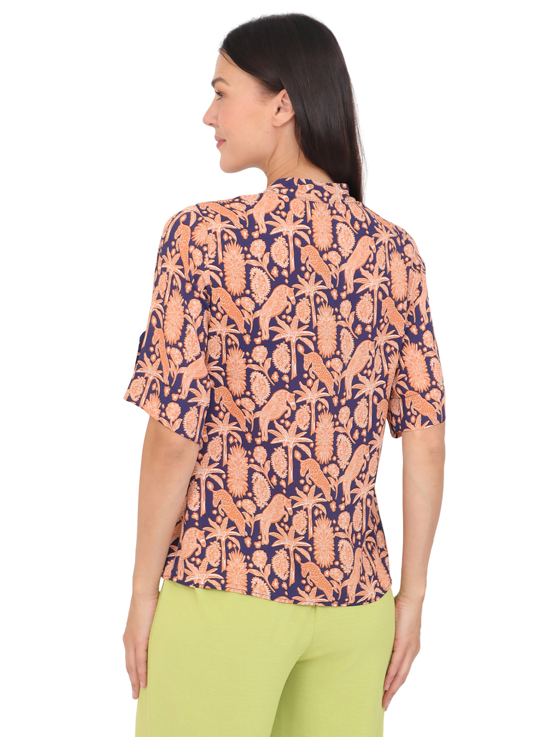 Blusa cuello V ,Manga 3/4, Estampada
