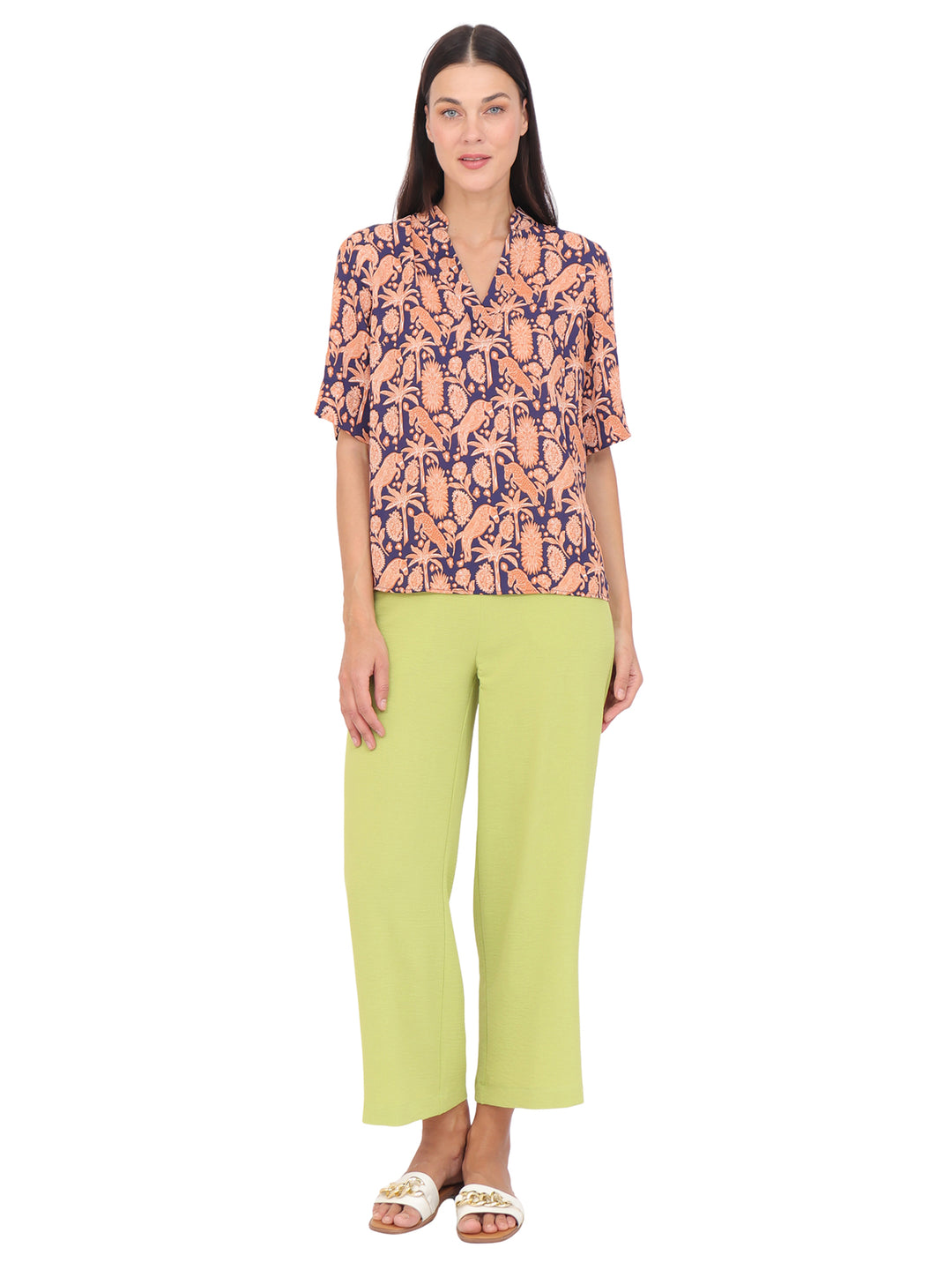 Blusa cuello V ,Manga 3/4, Estampada