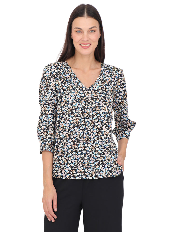 Blusa cuello V ,Manga 3/4, Estampada