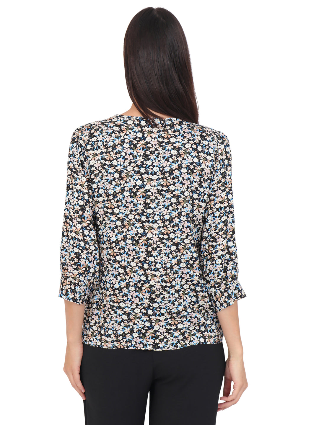 Blusa cuello V ,Manga 3/4, Estampada