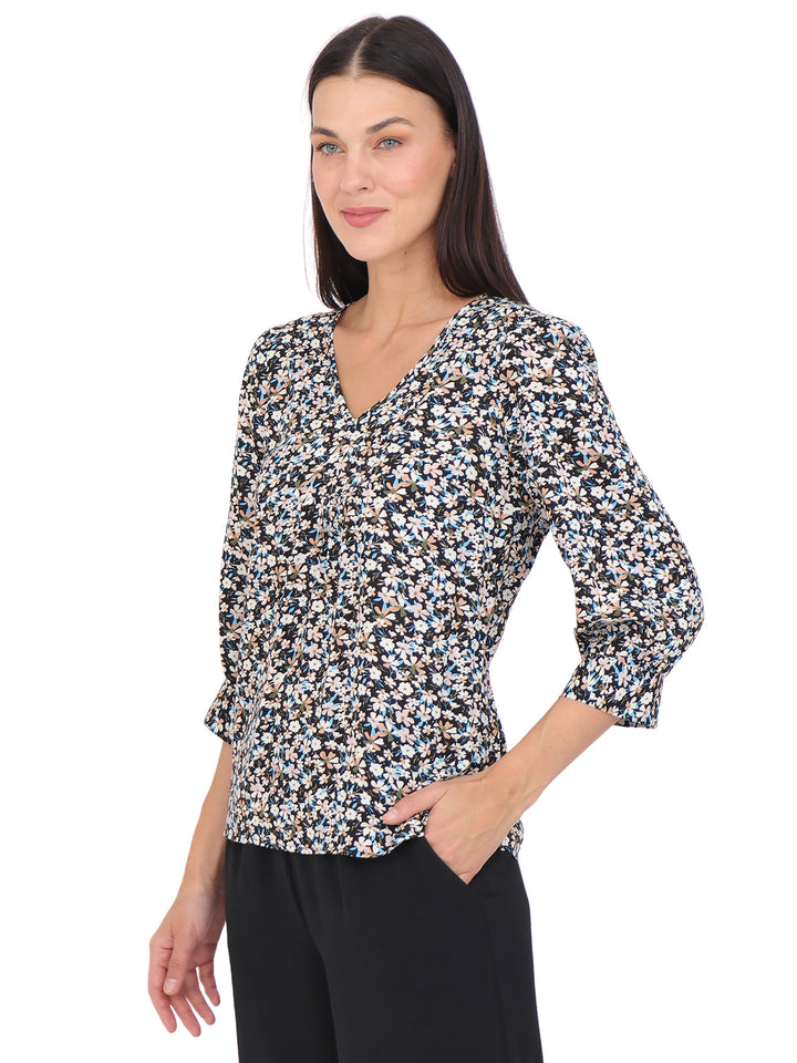 Blusa cuello V ,Manga 3/4, Estampada