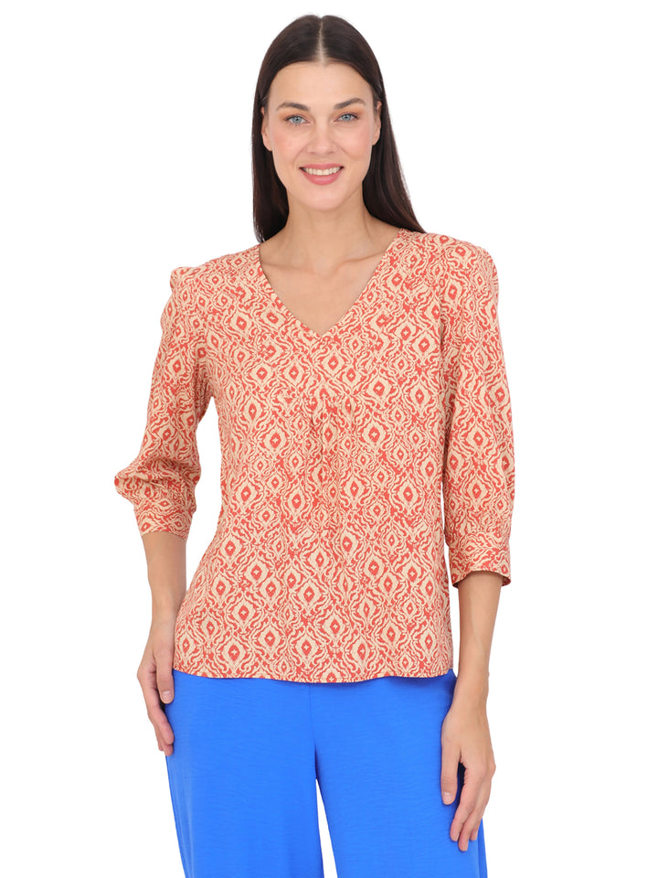 Blusa cuello V ,Manga 3/4, Estampada