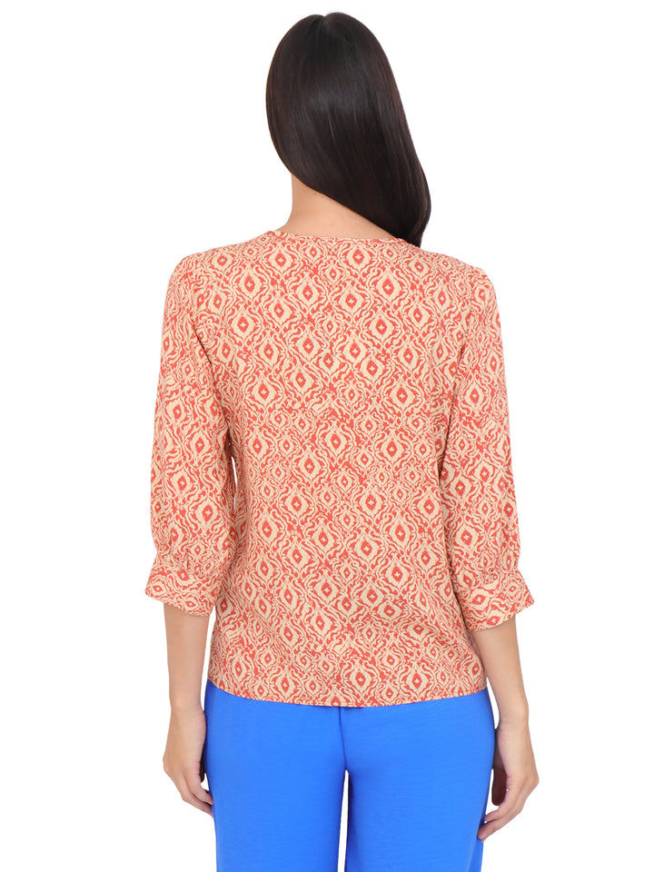 Blusa cuello V ,Manga 3/4, Estampada