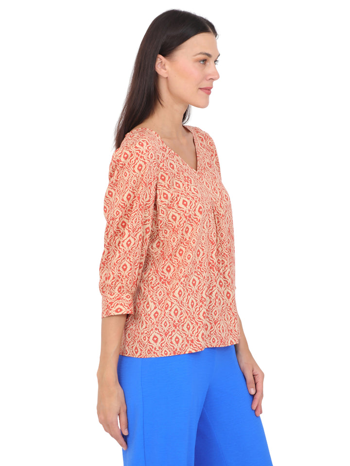 Blusa cuello V ,Manga 3/4, Estampada