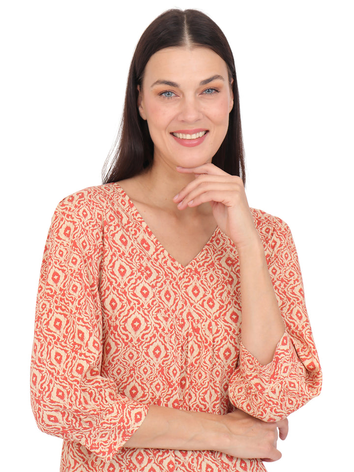 Blusa cuello V ,Manga 3/4, Estampada
