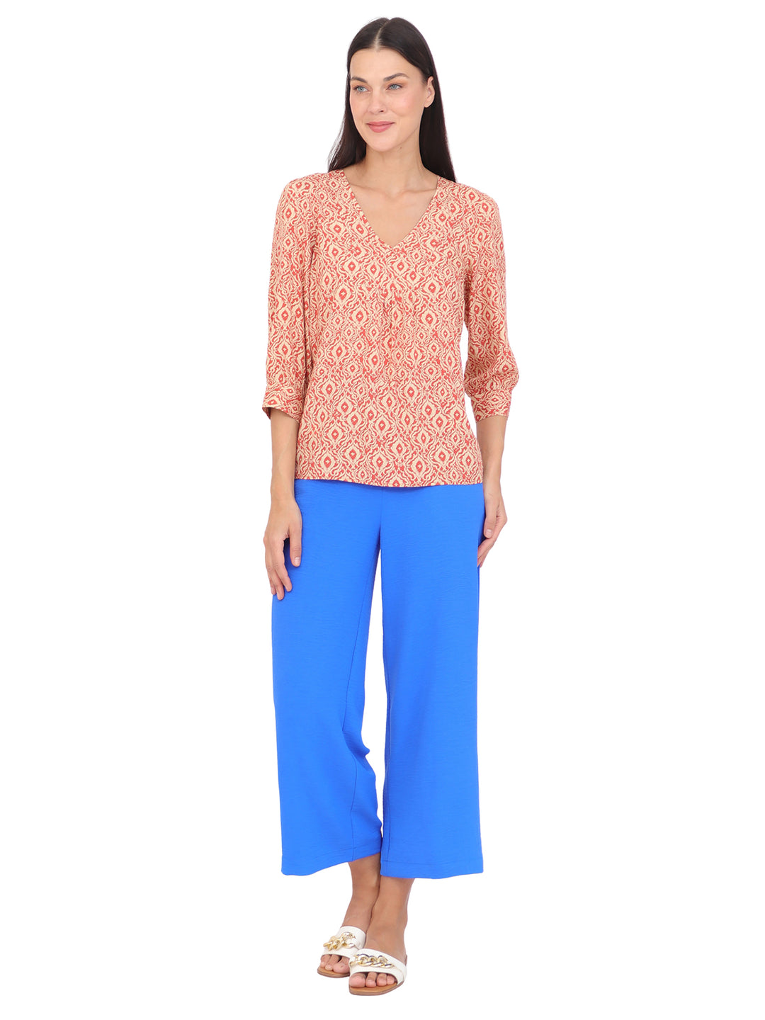 Blusa cuello V ,Manga 3/4, Estampada