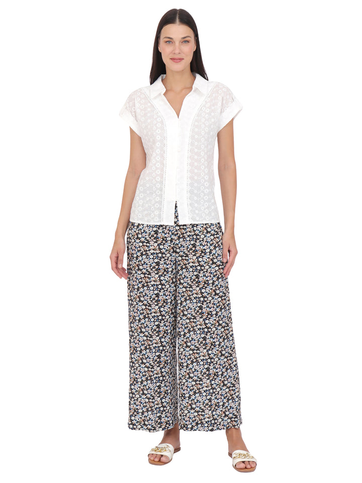 Blusa cuello Camisero ,Manga Corta, Algódon Bordado