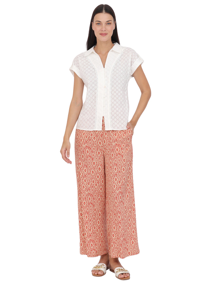 Blusa cuello Camisero ,Manga Corta, Algódon Bordado