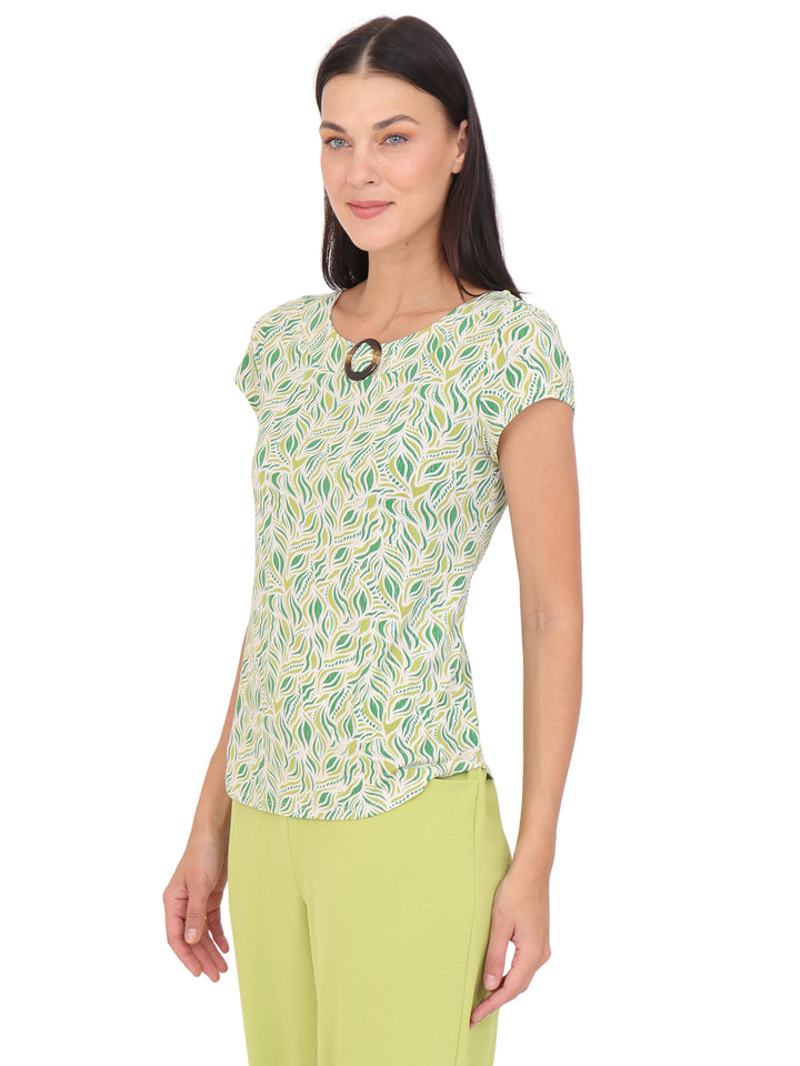 Blusa cuello Redondo, Manga Corta, con Aplicacion, Estampada