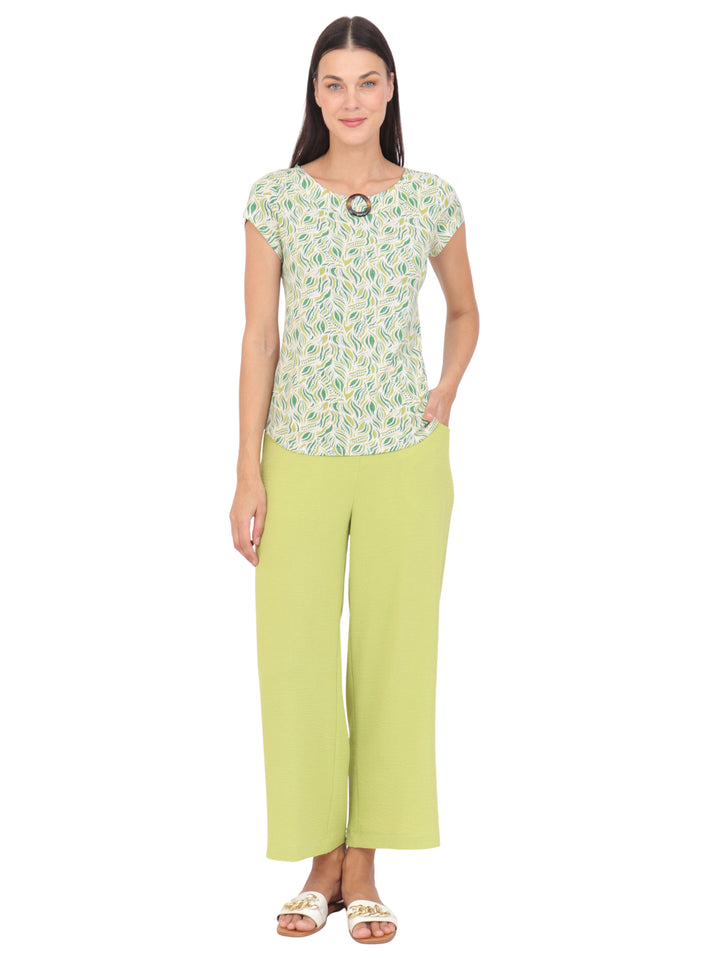 Blusa cuello Redondo, Manga Corta, con Aplicacion, Estampada