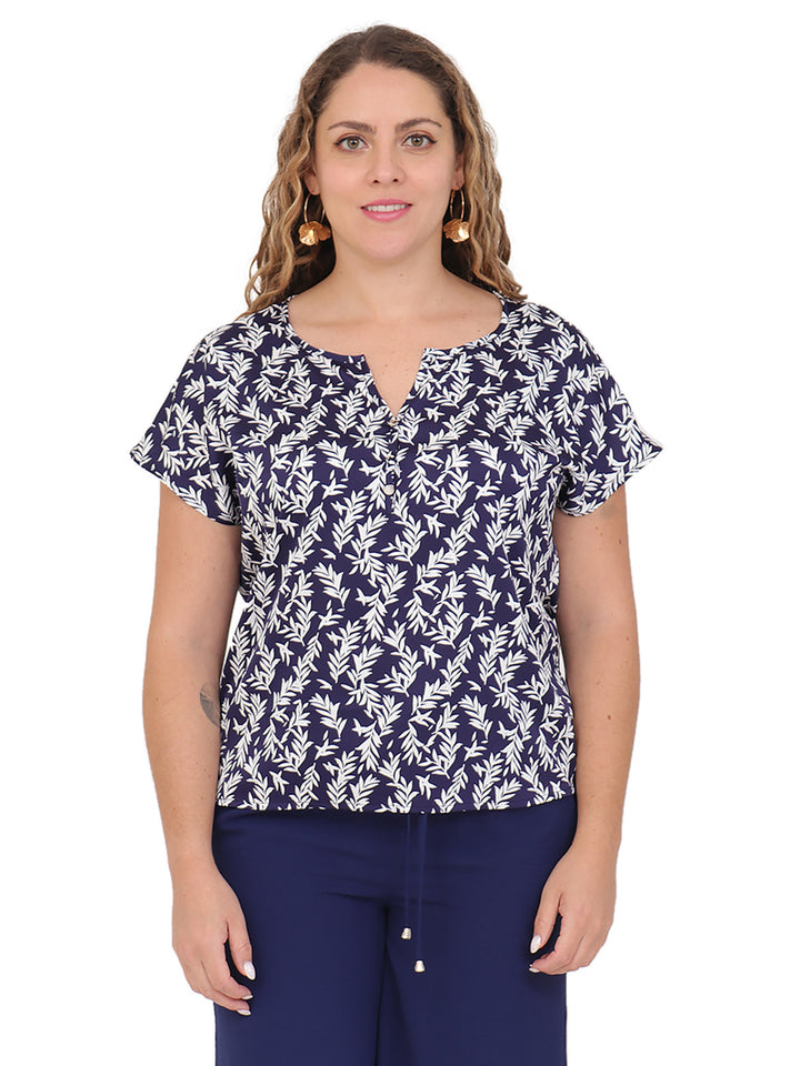 Blusa cuello Redondo, Manga Corta, Estampada