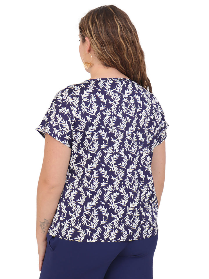 Blusa cuello Redondo, Manga Corta, Estampada
