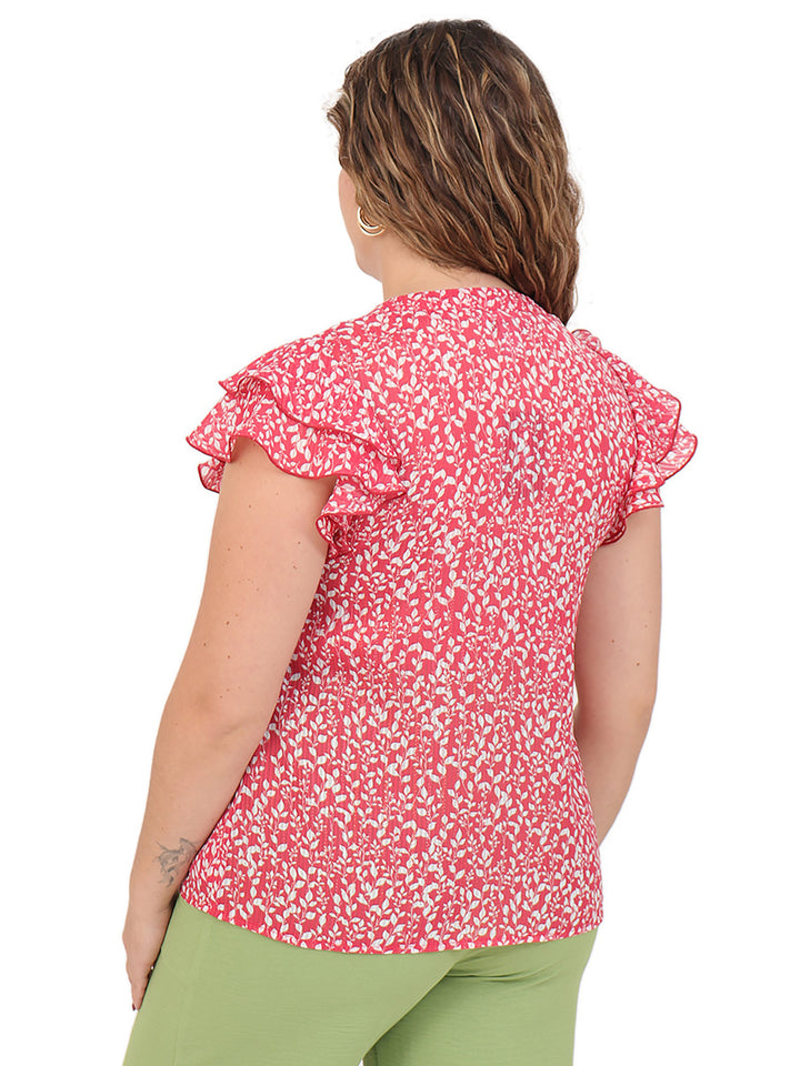 Blusa cuello Redondo, Manga Olán, con Amarre, Estampada