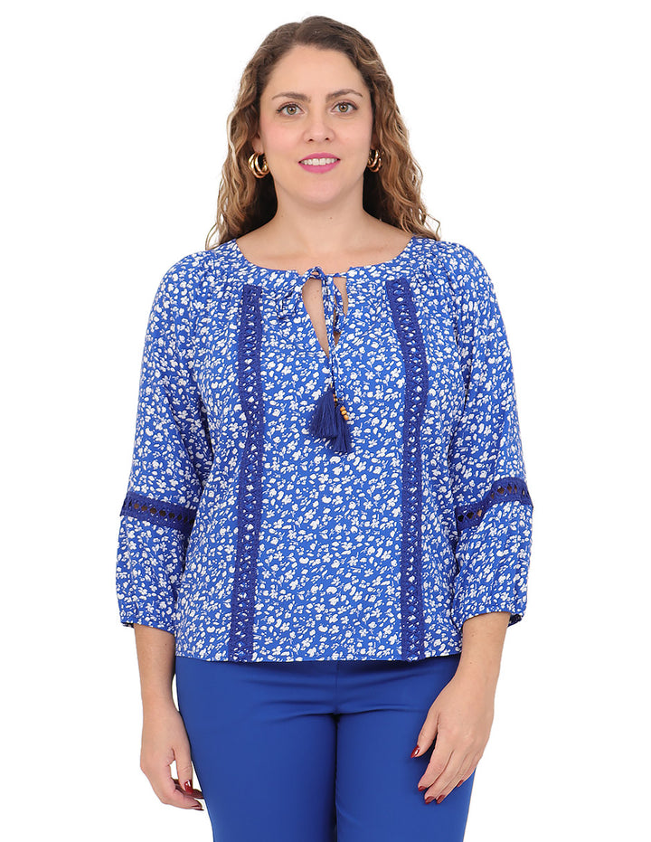 Blusa Cuello V, Manga 3/4, Estampada
