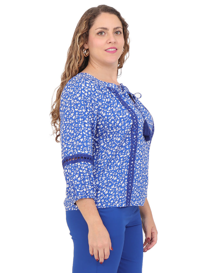 Blusa Cuello V, Manga 3/4, Estampada