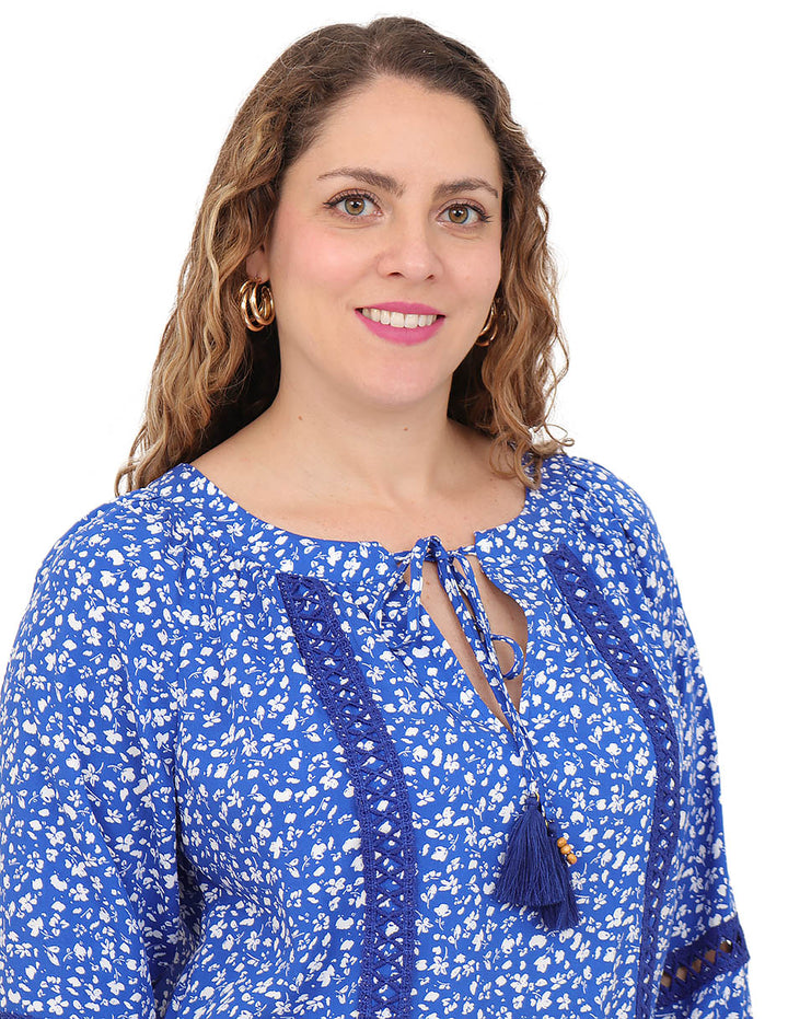 Blusa Cuello V, Manga 3/4, Estampada