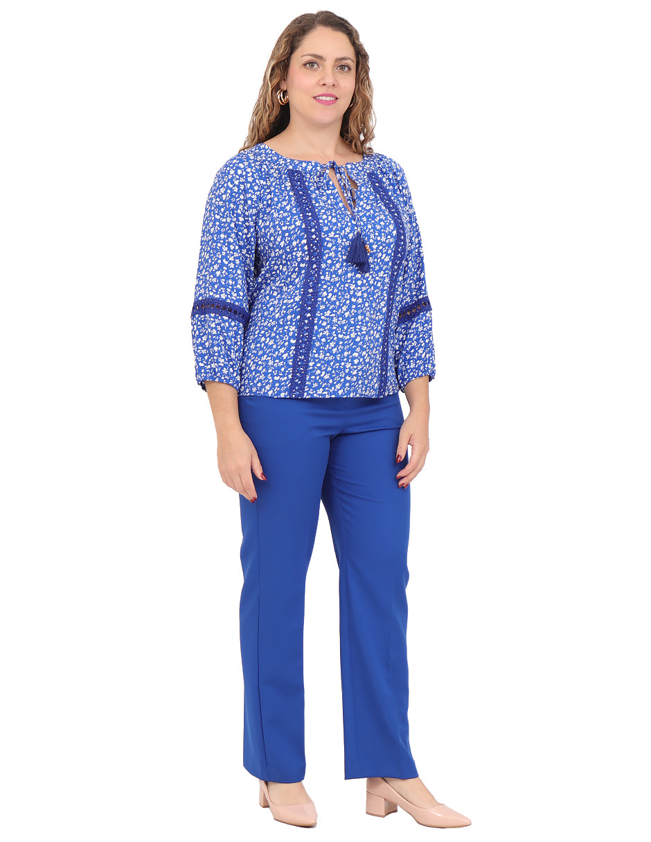 Blusa Cuello V, Manga 3/4, Estampada