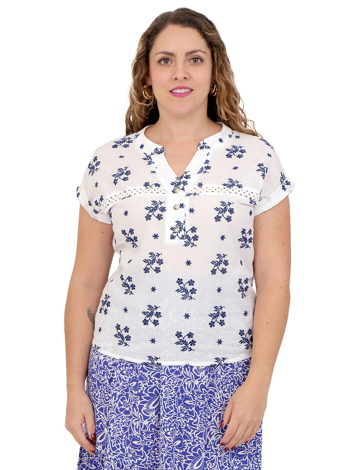 Blusa Cuello V, Manga Kimona,  Bordado