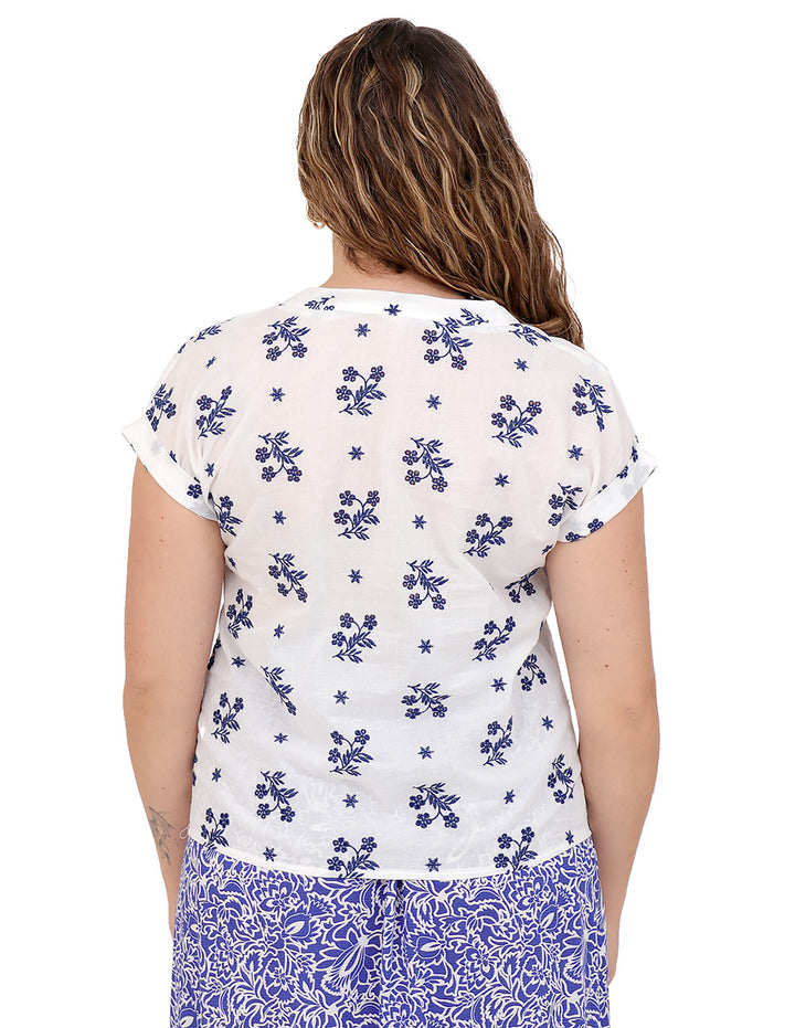 Blusa Cuello V, Manga Kimona,  Bordado