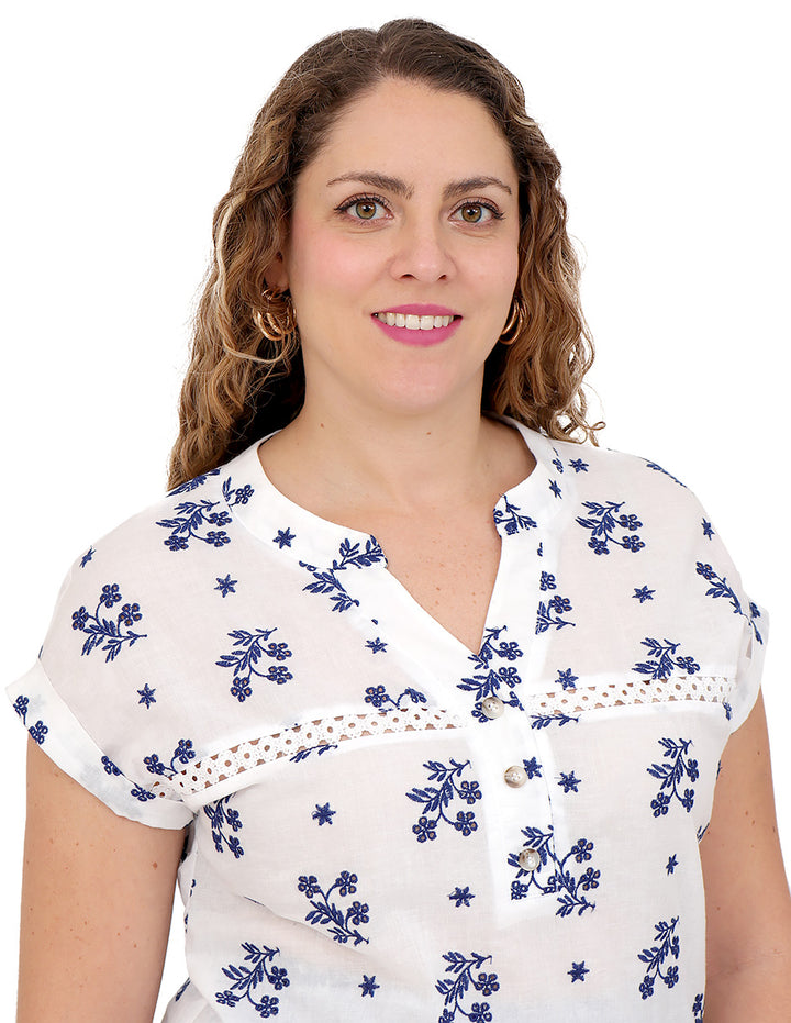 Blusa Cuello V, Manga Kimona,  Bordado