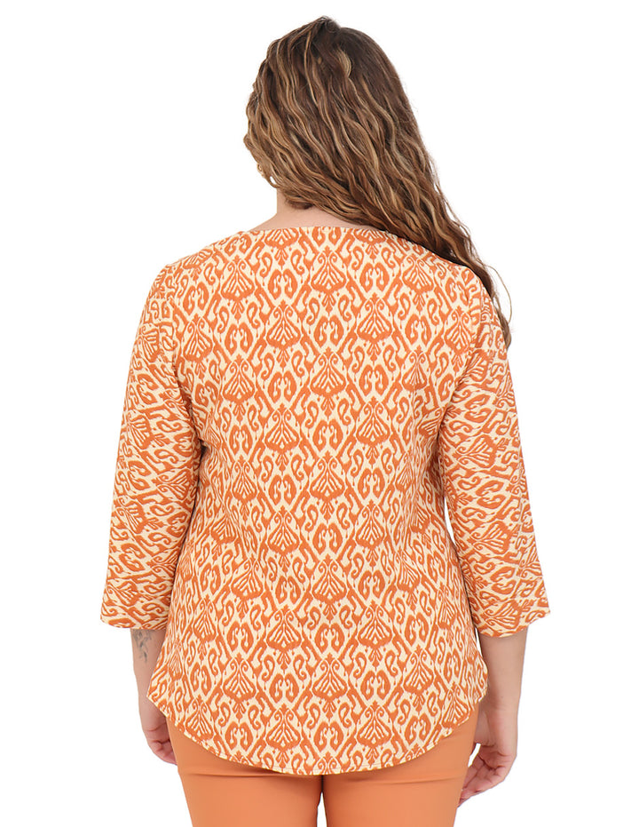 Blusa Cuello V, Manga 3/4, Estampada