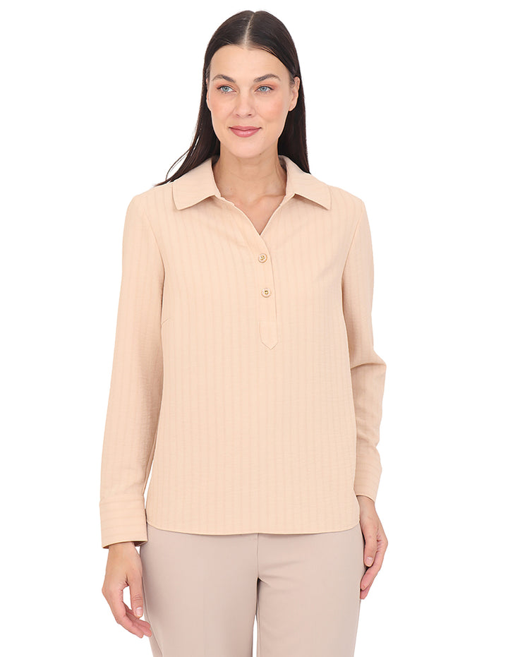 Blusa Cuello Camisero, Manga Larga con Puños